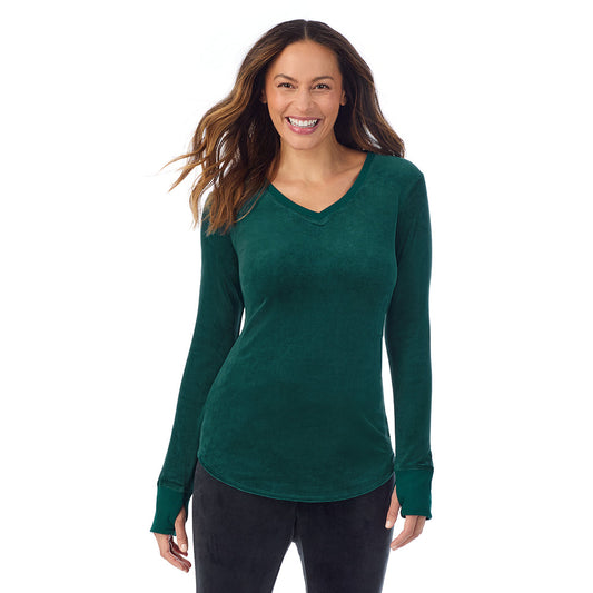 Stretch Velour Long Sleeve V-Neck | Cuddl Duds